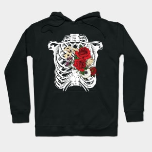 Skeleton Chest with Flowers Heart Hoodie